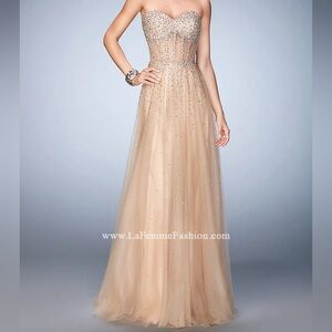 La Femme Corset Rhinestone Gown in Champagne Nude 22369 - Size 0